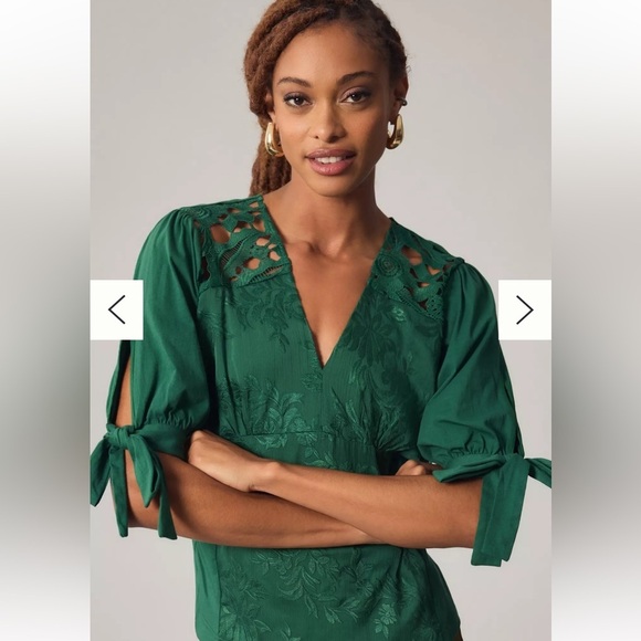 Anthropologie Tops - Anthropologie Tiny Ophelia Embroidered Top | Emerald Green | Size XS | EUC